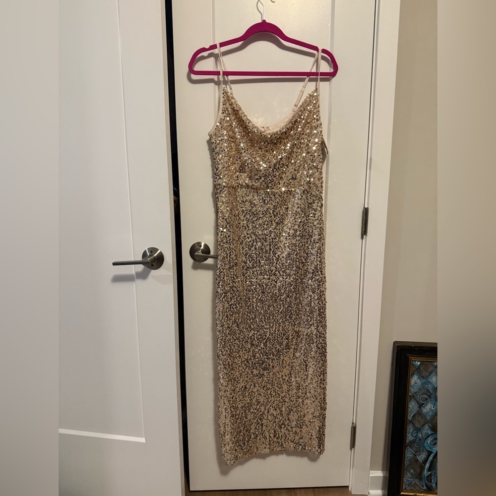 NWT Gold Sequined Midi Dress